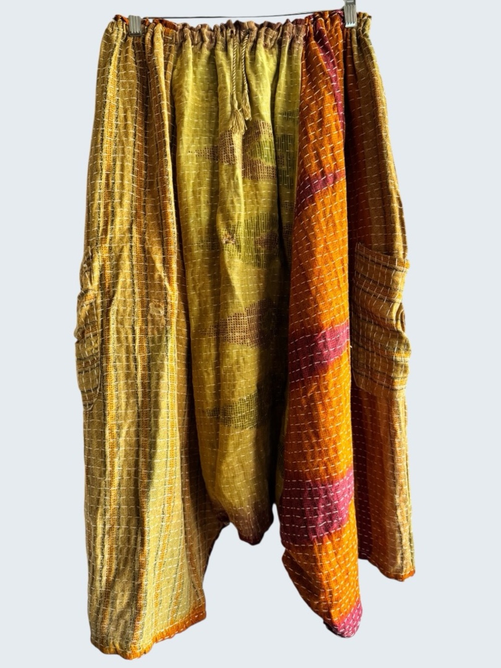 Handcrafted Neutral Kantha Bae Karma Culottes in Mustard & Orange